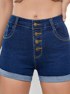 Dark Blue High Waist Slim Fit Denim Shorts for Women