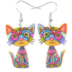 Colorful Painted Cat Drop Earrings