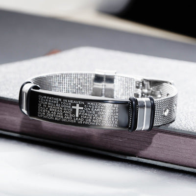 Black Titanium Steel Bracelet with Christian Bible Verse