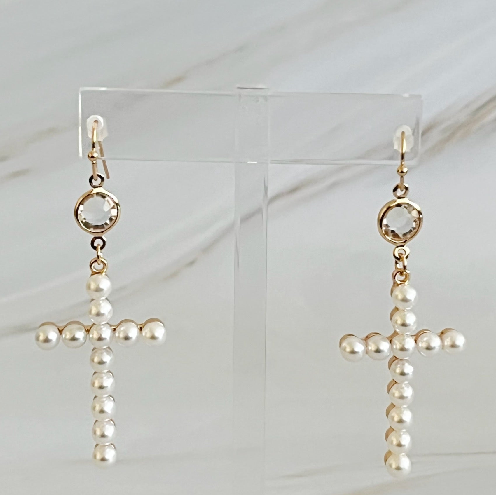 Pearl Cross Dangle Earrings | Christian Jewelry