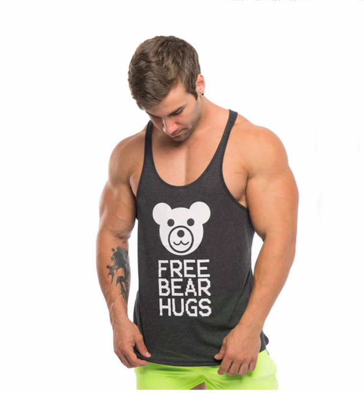 D.M Men's Tank Top with Bear Cartoon Print