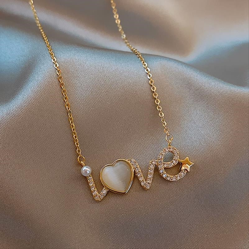 Cat's Eye Stone LOVE Pendant Necklace