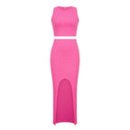 Summer Two-Piece Dress Set with Slim Crop Top and Skirt