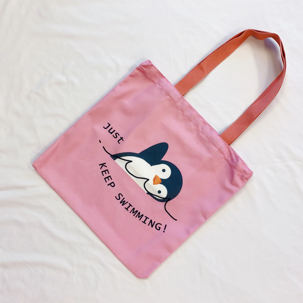 Just Keep Swimming Penguin Canvas Tote Bag