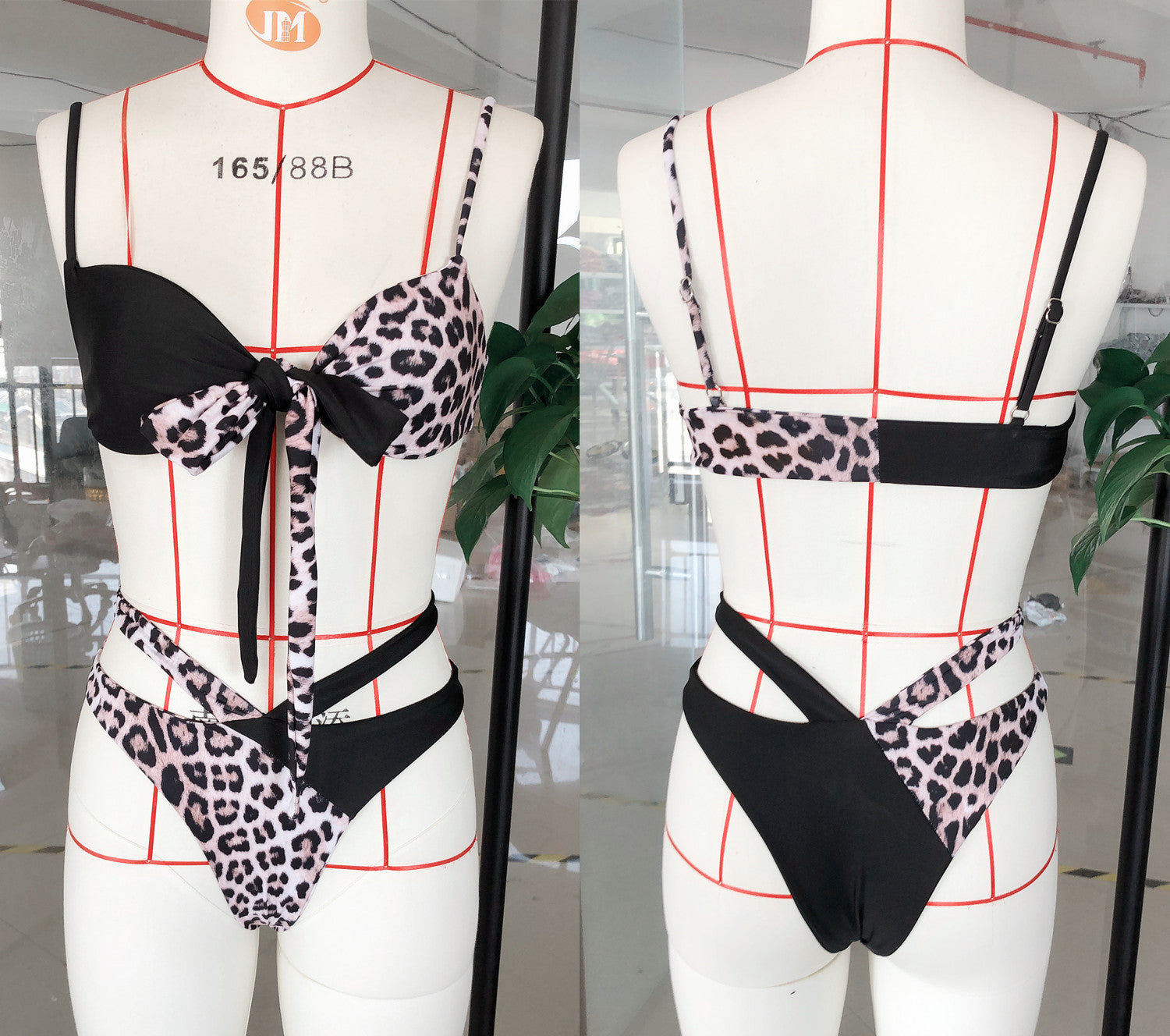 Leopard Color Block Wrap Bikini Set