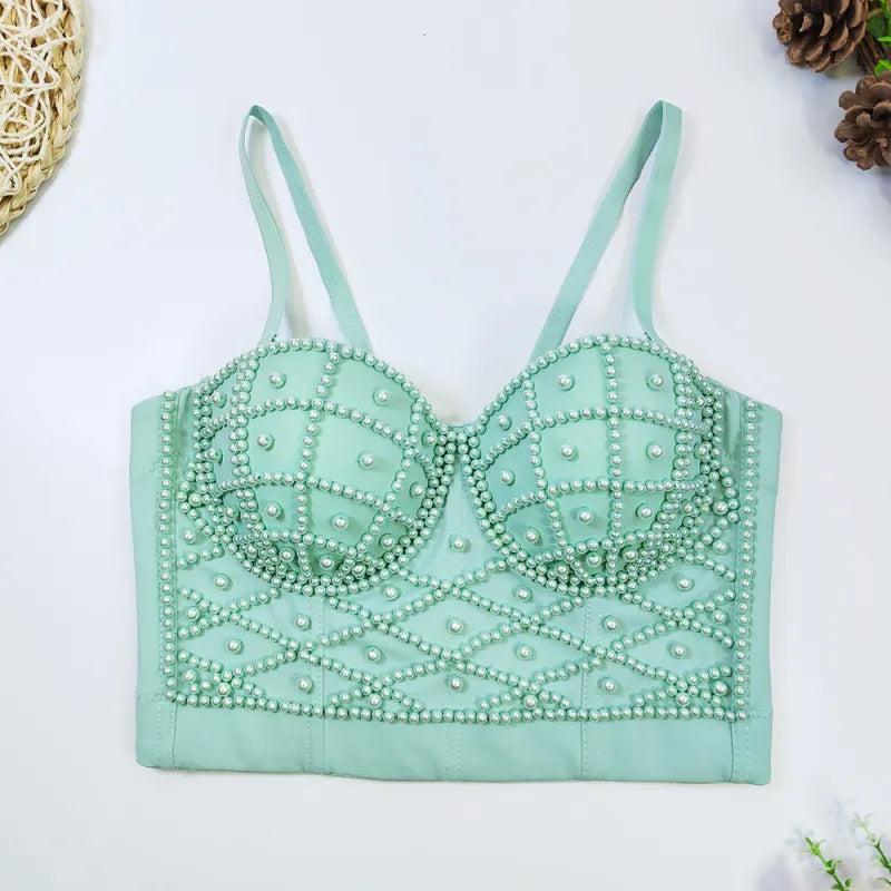 Pearl-Embellished Bustier Camisole Top