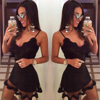 Sexy Black Lace Spaghetti Strap Dress with Mesh Panels