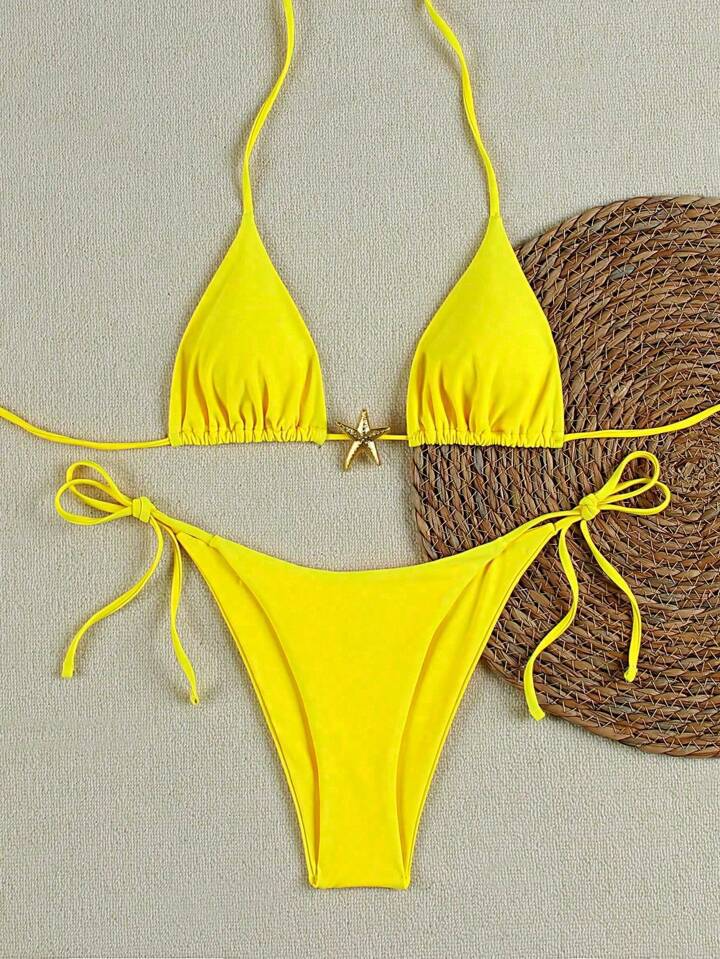 Red Triangle String Bikini Set with Starfish Charm