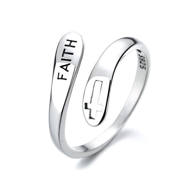 Hong Kong Style Silver Ring with Faith Cross