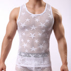 Star Mesh Tank Top, Sheer Hole Sleeveless Shirt