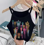 Colorful Print Hip-hop Tank Top with Y-shaped Buckle