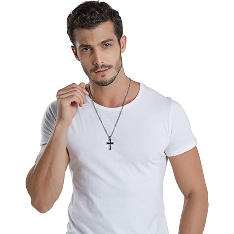 Minimalist Stainless Steel Red Cross Pendant Necklace