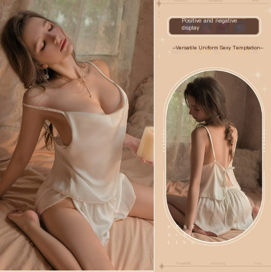 Lace Backless Pajama Set with Shorts and Camisole
