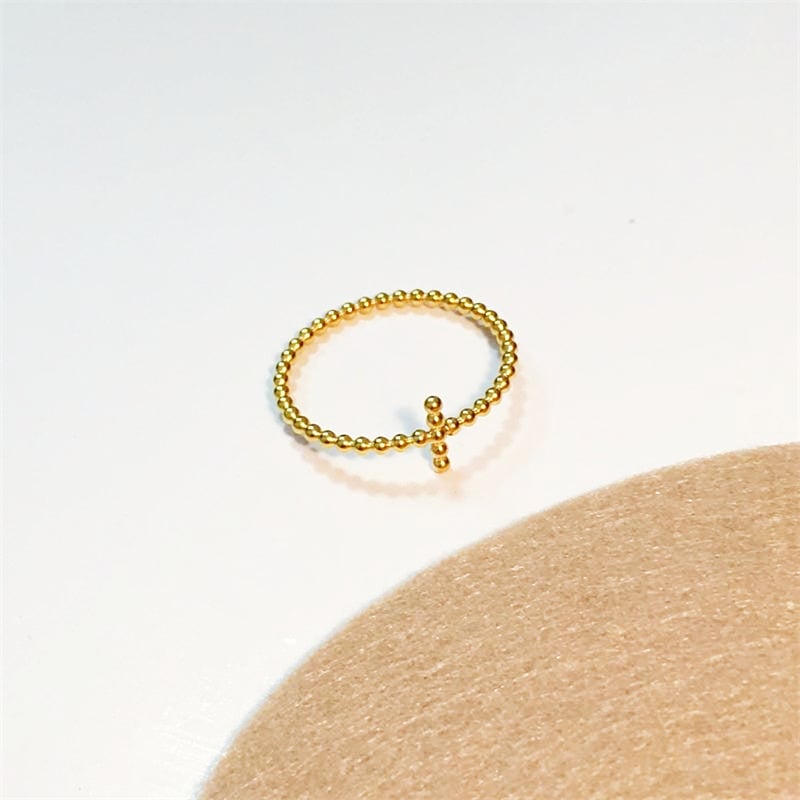 Dainty Beaded Cross Ring - 18K Gold Plated