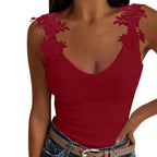 Lace Petal Tank Top - Oversize V-Neck Casual T-Shirt