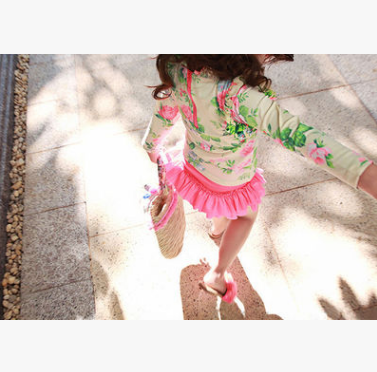 Girls' Floral Long-Sleeve UV Swimsuit Set
