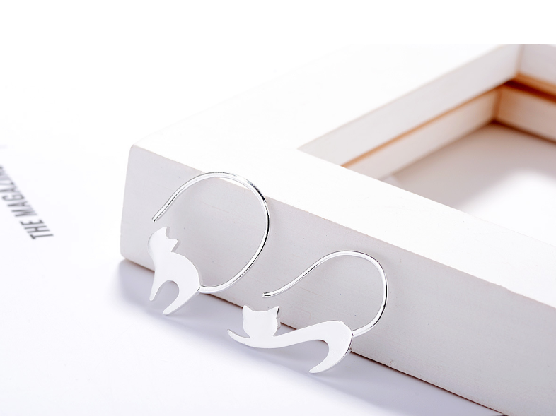 Silver Cat Stud Earrings