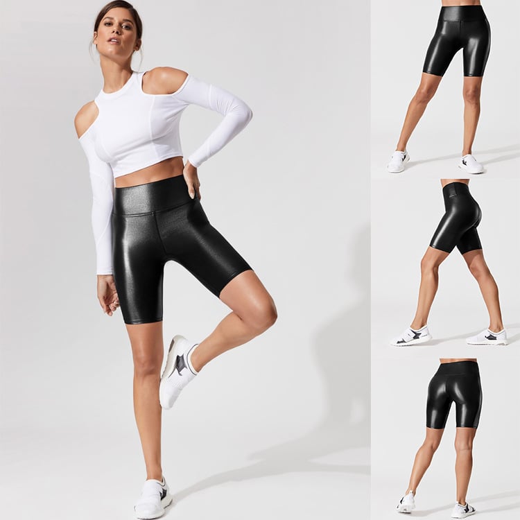 Women's High Waist Faux Leather Stretch Shorts