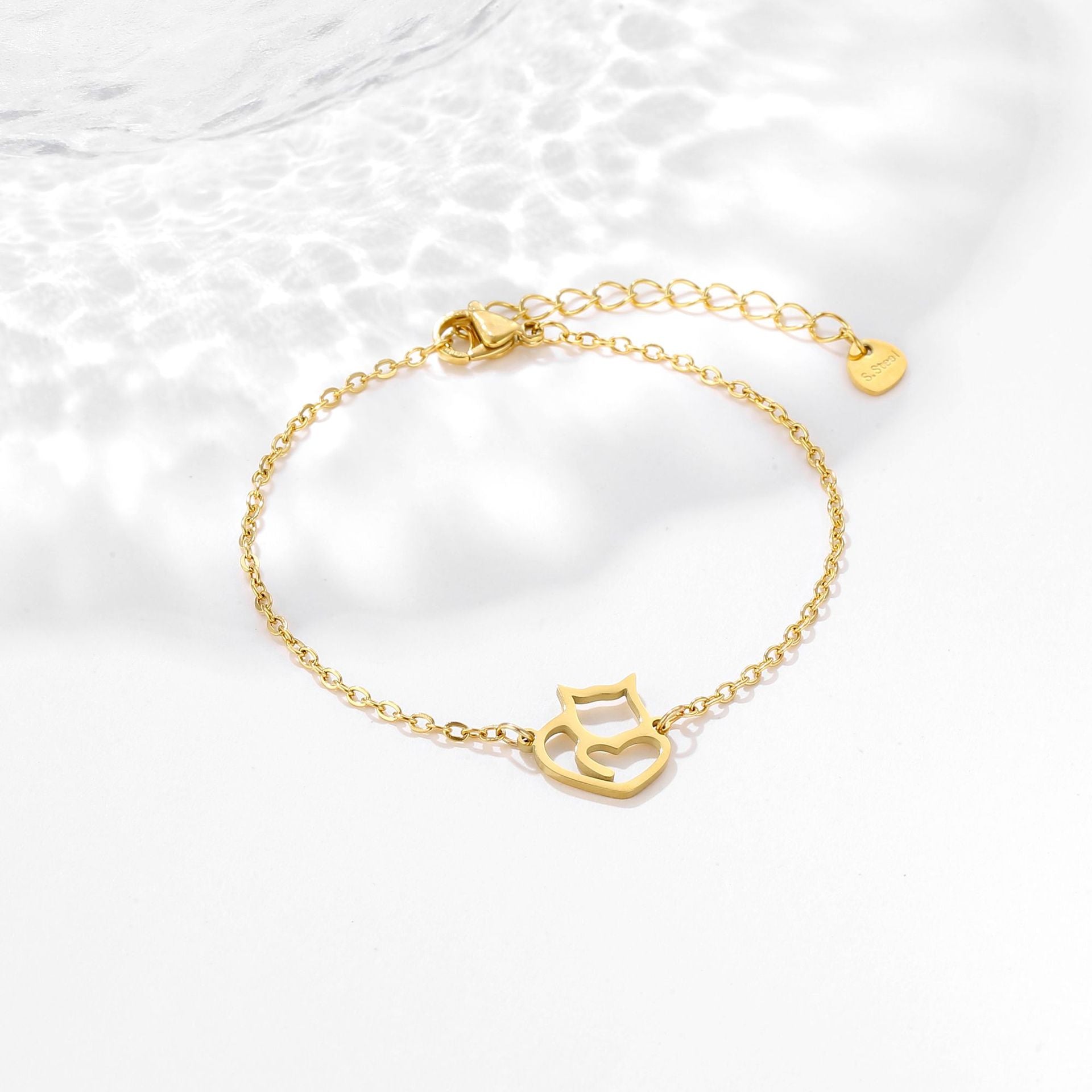 Stainless Steel Hollow Cat Chain Bracelet for Women
