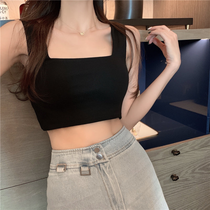 Women's Stretchy Square Neck Crop Tank Top (2020)