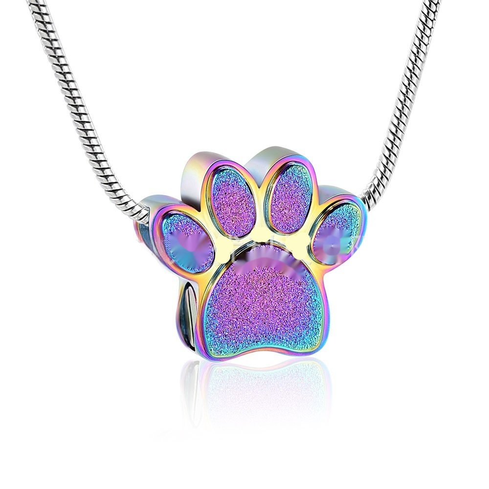 Rainbow Paw Print Pendant Necklace