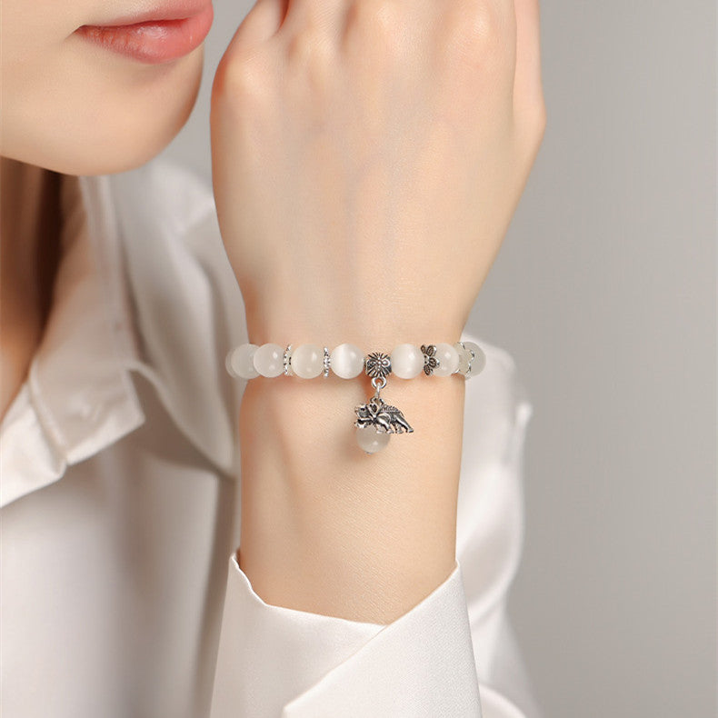 White Cat's Eye Stone Beaded Bracelet