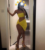 Two Piece Set: Halter Tank Top & Side Slit Mini Skirt