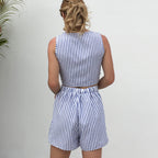 LIVA Women's Summer Striped V-Neck Top and Shorts Set