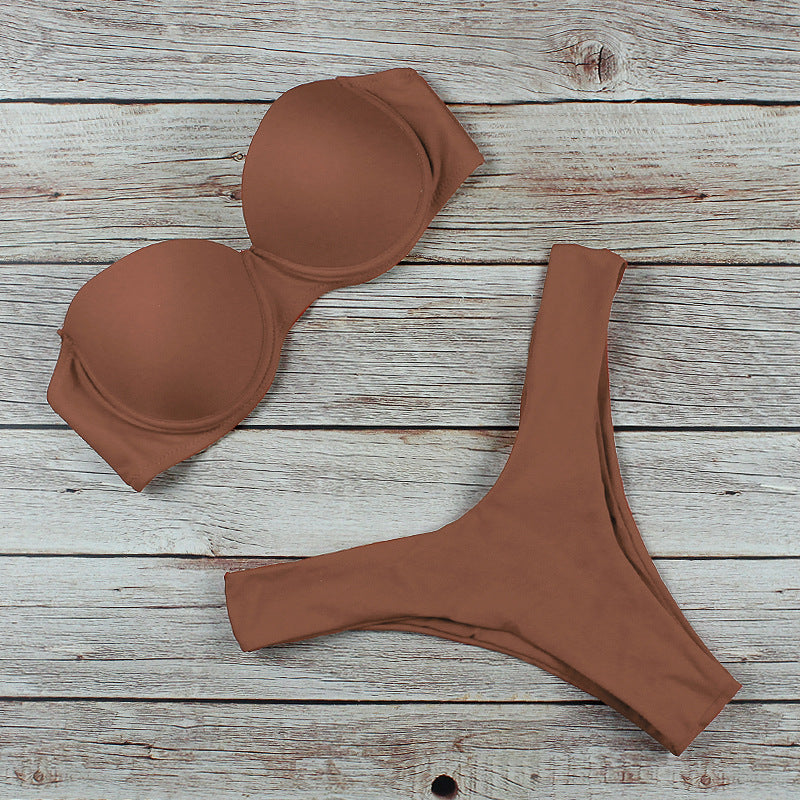 Leopard Bandeau Push-Up Bikini Set