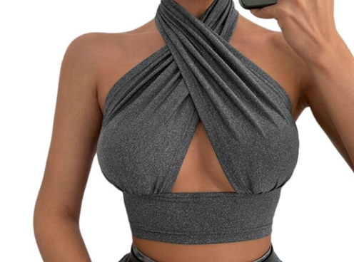 Women's Sexy Cross Pleated Halter Camisole Top