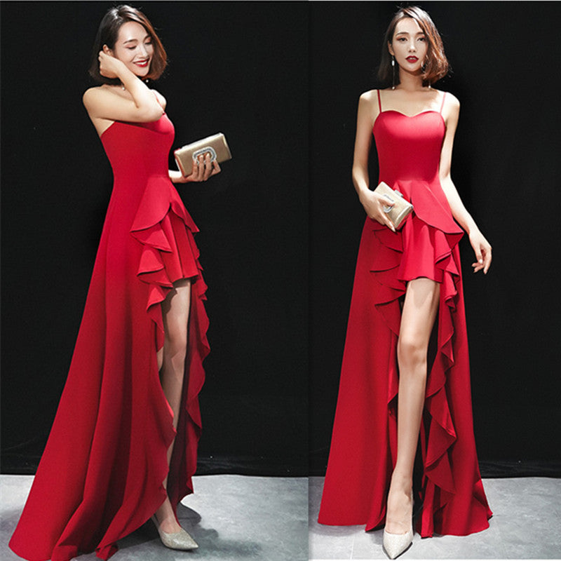 Red Long Sexy Evening Dress with Spaghetti Straps