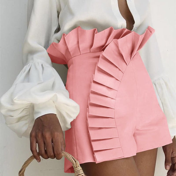 High-Waisted Lace Pleated Casual Shorts for Women