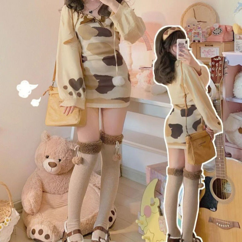 Knit Camisole Dress Two-Piece Cute Soft Set for Women