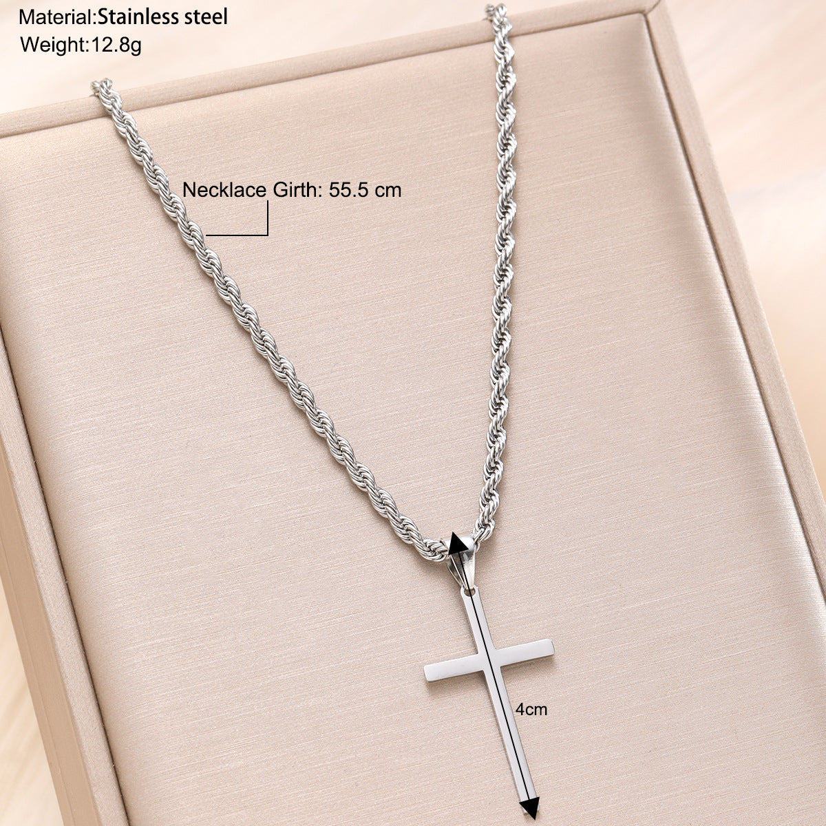 Gold Rope Chain Cross Pendant Necklace