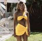 Navy Twist-Front Three-Piece Bikini and Sarong Set