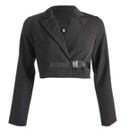 Suit Jacket with V-Neck Crop Top and Button Closure