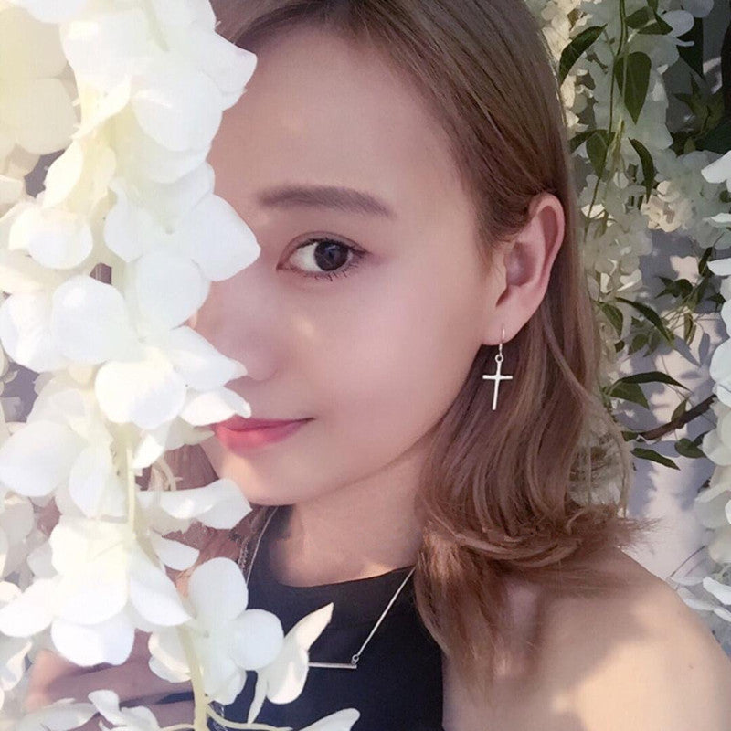 Simple Gold Cross Drop Earrings