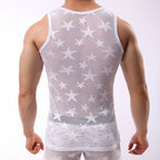 Star Mesh Tank Top, Sheer Hole Sleeveless Shirt