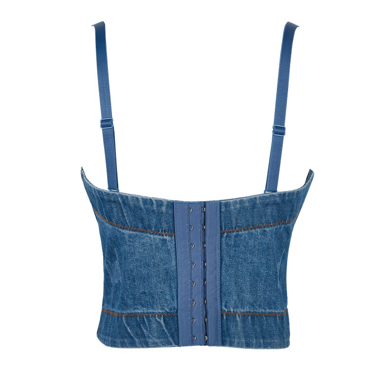 Korean Style Vintage Denim Crop Top for Women