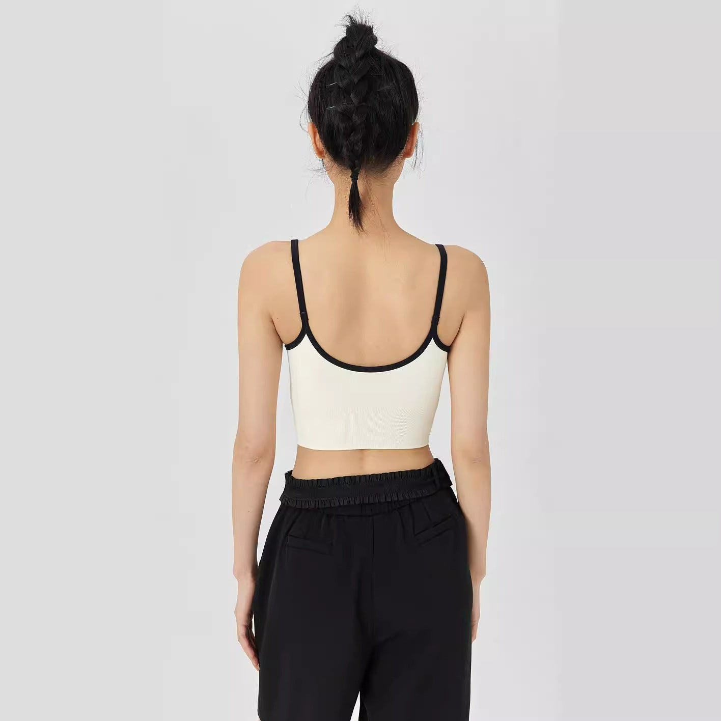 Ribbed Contrast-Trim Crop Cami Top with Script Text