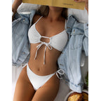 Mint Ribbed Tie-Front Drawstring Bikini Set