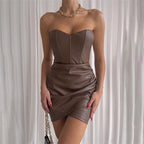 European American Style Tube Top PU Sheath Dress