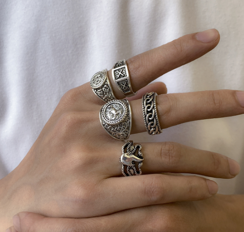 Retro Embossed Vintage Ring Set