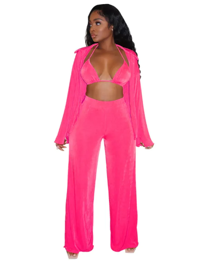 Bikini Top, Pants and Cardigan Set