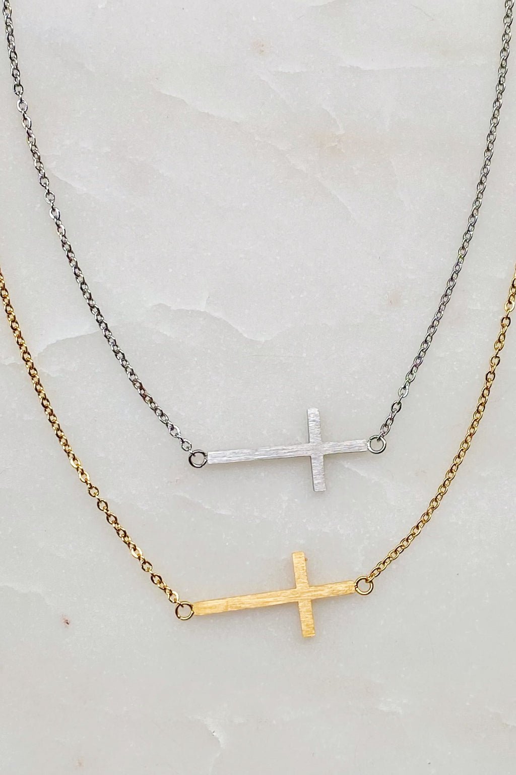 Sideways Cross Necklace - Silver
