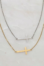 Sideways Cross Necklace - Silver