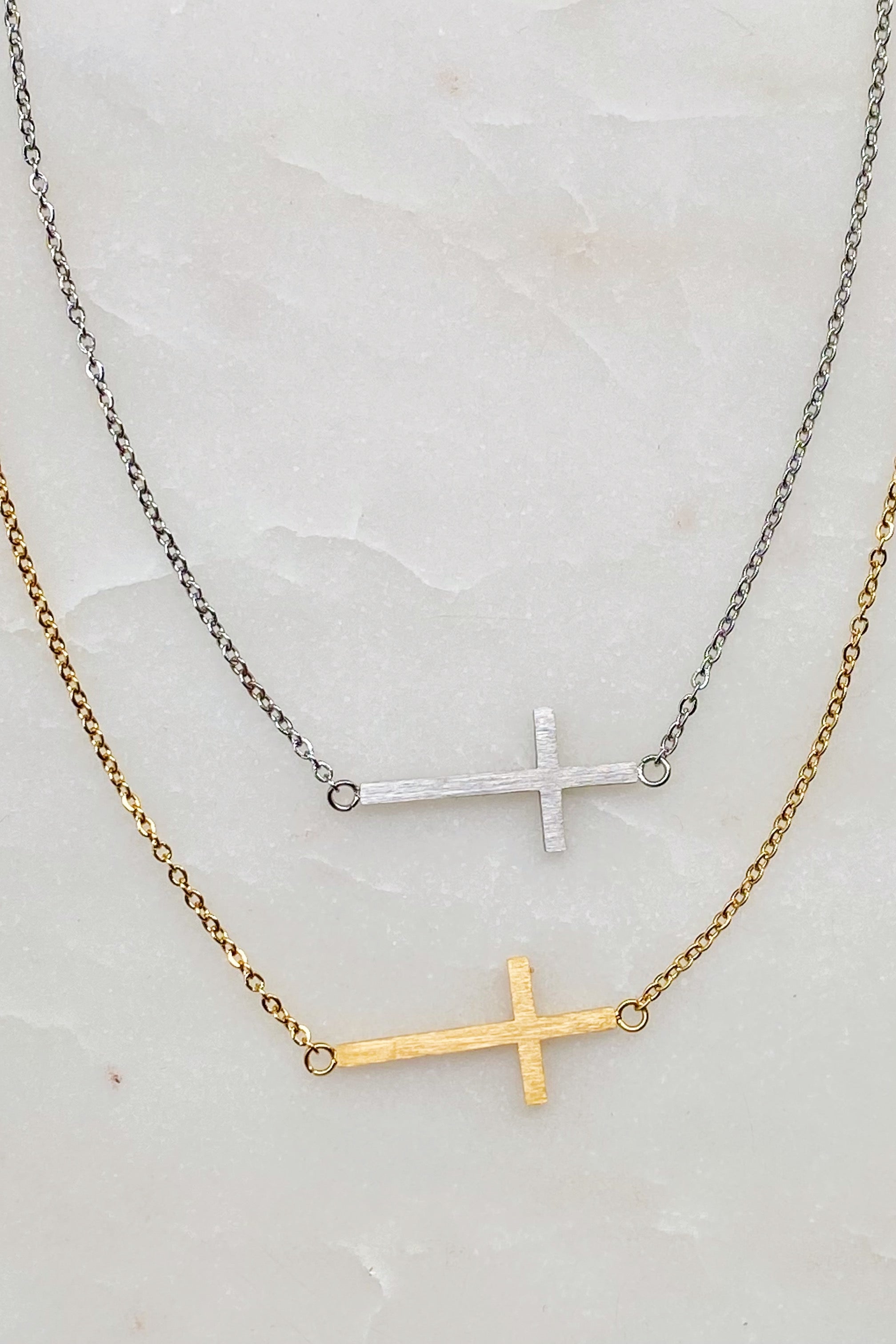 Sideways Cross Necklace - Silver