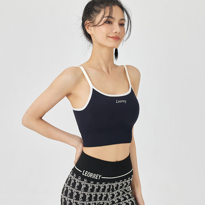 Ribbed Contrast-Trim Crop Cami Top with Script Text