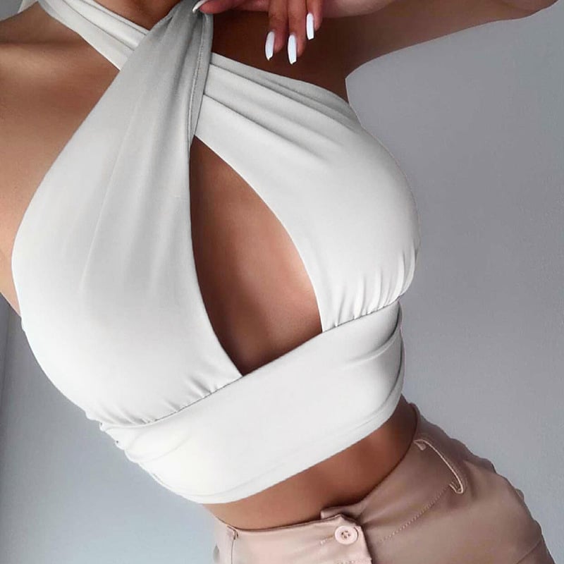 Women's Sexy Cross Pleated Halter Camisole Top