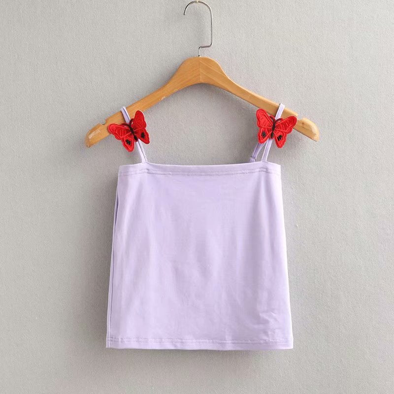 Butterfly Crop Top with 3D Embroidery and Stretch Fabric